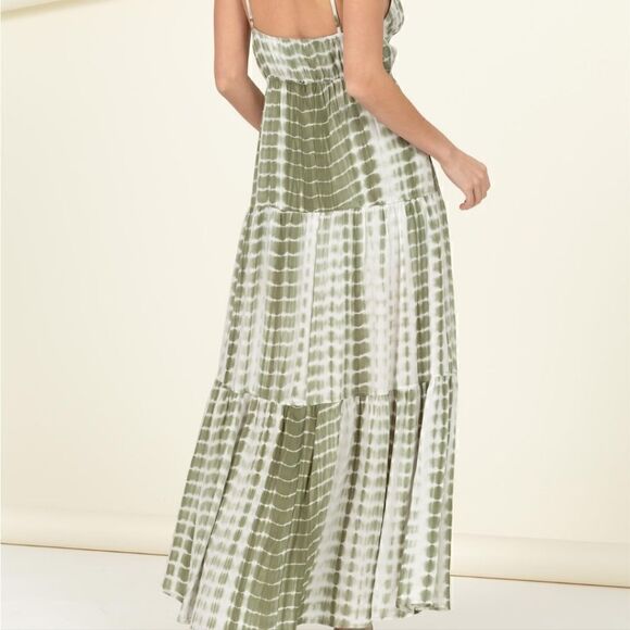 🎁3/$30🎁 Tie Dye Cut Out Open Back Maxi Boho Olive Dress Sz M - Picture 8 of 11